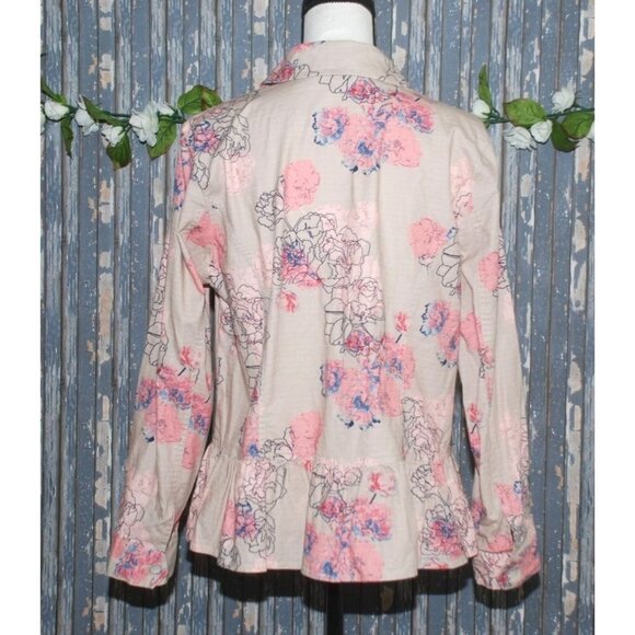 Lemon Way Size L Peplum Jacket Stretch Floral Lightweight Long Sleeve Pockets - Picture 6 of 10